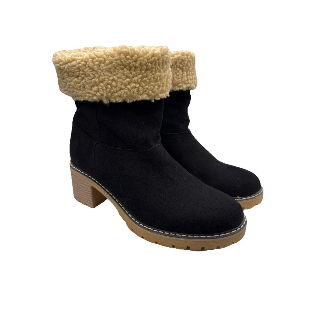 Maurices Boot Women Size 8.5 Brown Crista Sherpa Collar Pull Ankle Bootie Faux